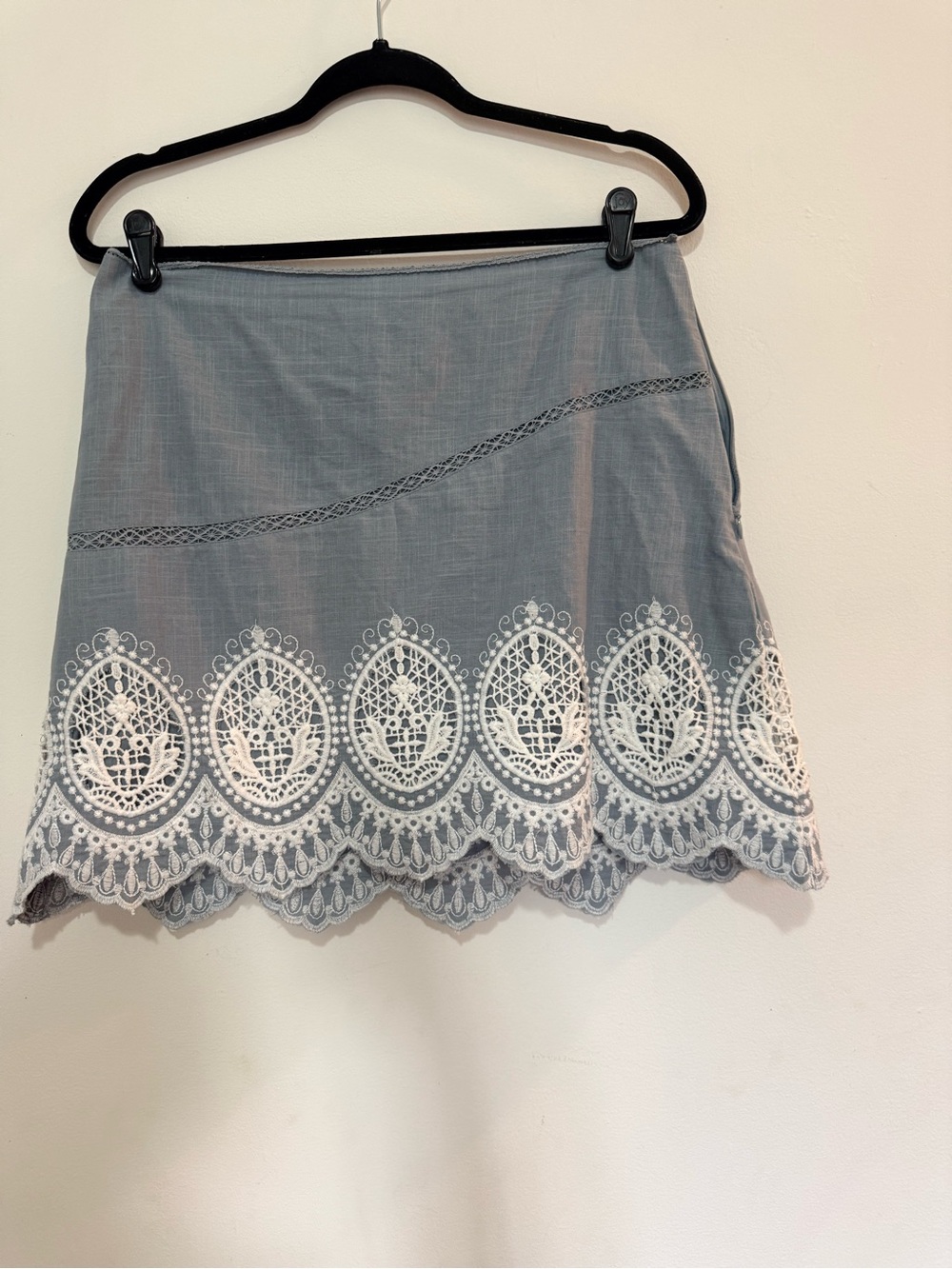 Mango Light Gray Mini Skirt with White Lace Hem